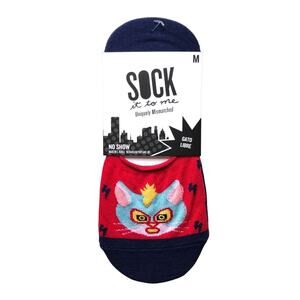 Sock It To Me Red Limited Uniquely Mismatched Cat Luchador Wrestler No Show Sock